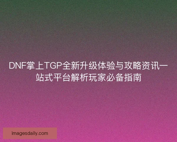 DNF掌上TGP全新升级体验与攻略资讯一站式平台解析玩家必备指南
